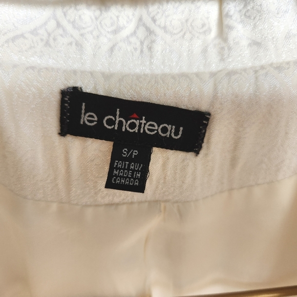 Le Chateau White Brocade Fitted Blazer Faux Pocket Small Made in Canada Vintage - Picture 3 of 16